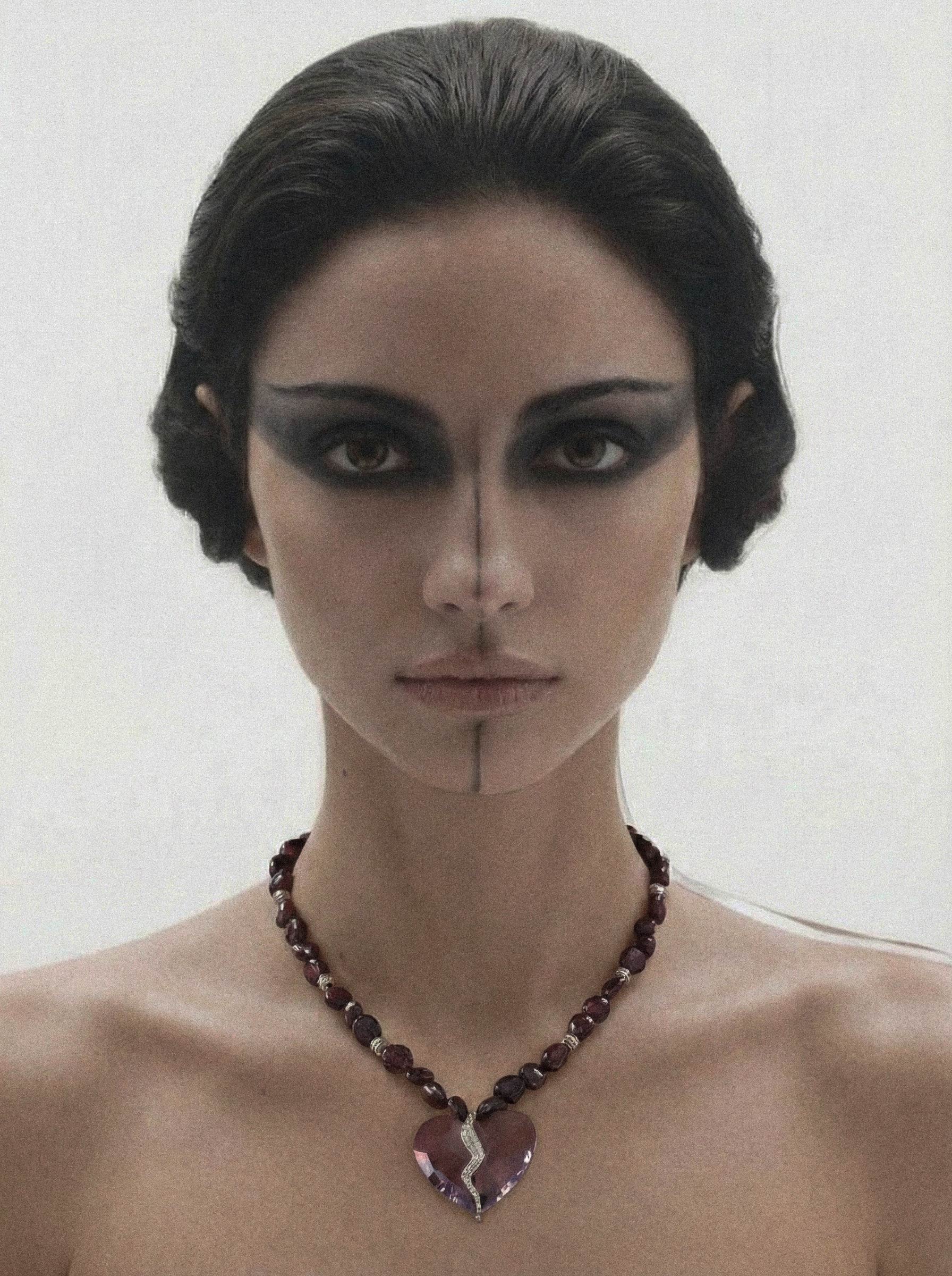 Close-up of Completed Hearts Garnet Necklace highlighting heart pendant craftsmanship