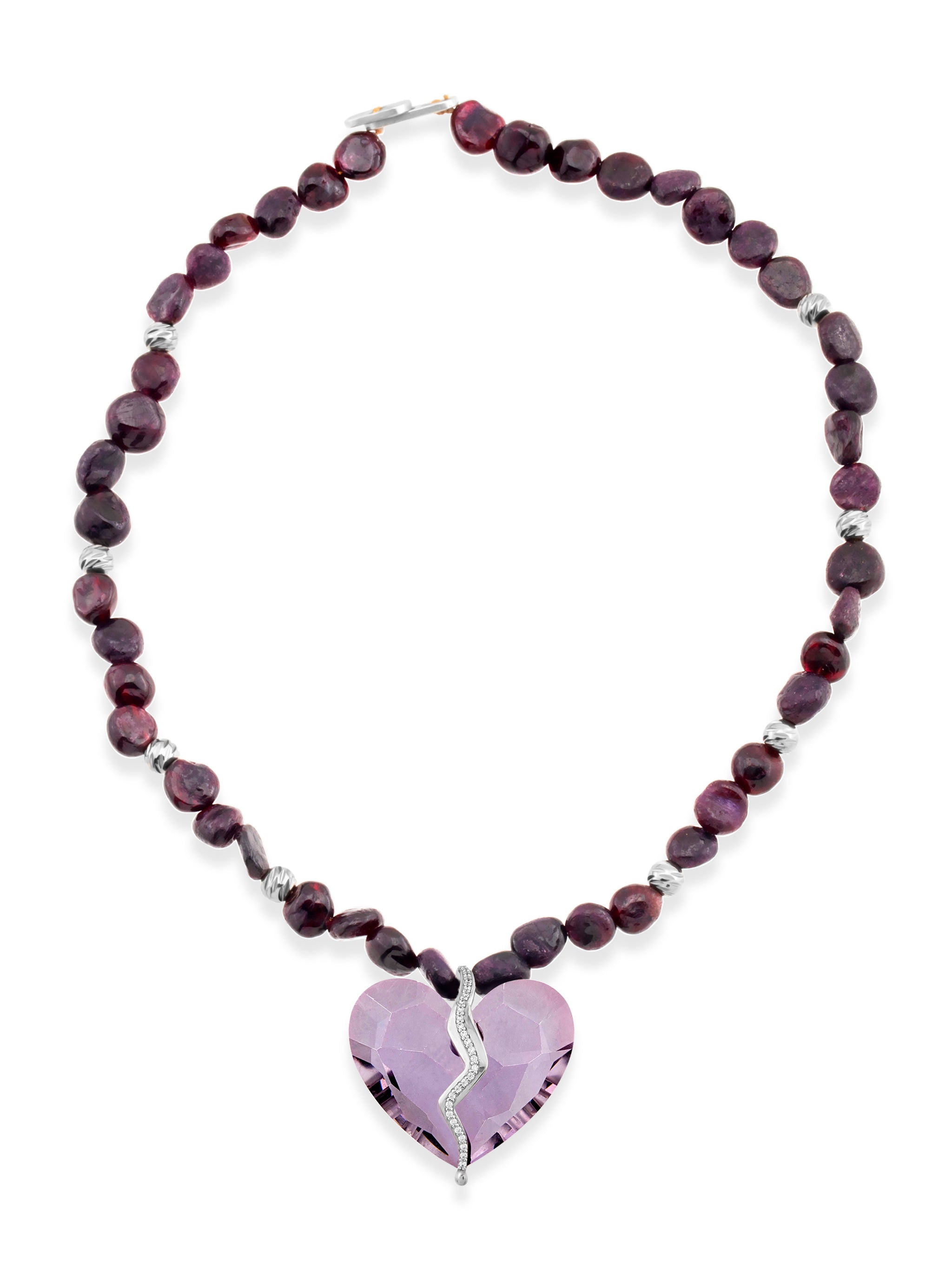 Completed Hearts Garnet Necklace featuring natural garnet stones and heart pendant